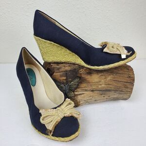 Fitzwells Navy espadrilles wedges with bow